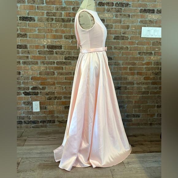 Vintage 50s Scott McClintock belted blush pink maxi dress gown elegant size 6 - Picture 9 of 13